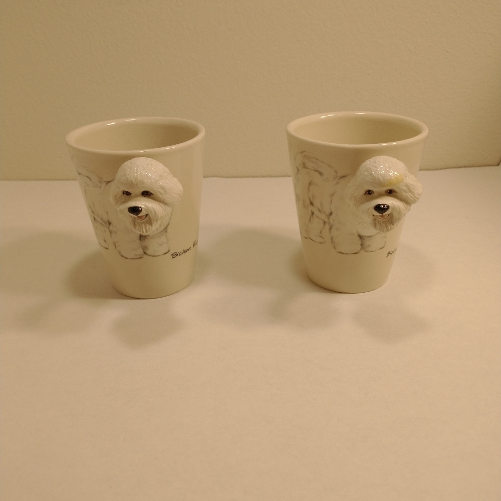 2 Blue Witch Ceramic 3D Bichon Frise Dog Coffee Mugs - Bichon Dog Mugs
